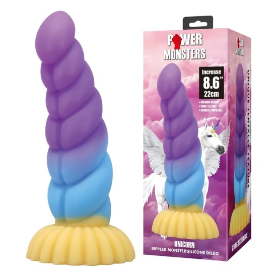 Dildo fantezie Unicorn tricolor din silicon, 22 cm, Ø 5 cm