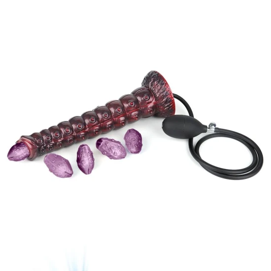 Dildo fantezie gonflabil din silicon, bicolor mov-negru, 29 cm