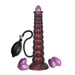 Dildo fantezie gonflabil din silicon, bicolor mov-negru, 29 cm