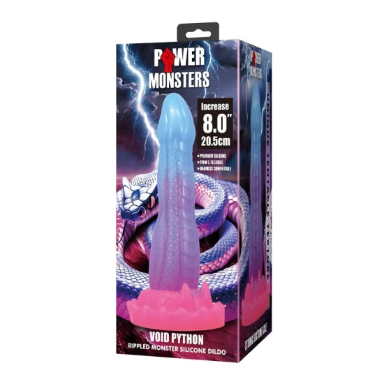 Dildo fantasy cu ventuză din silicon, albastru-liliachiu-roz, 20.5 cm