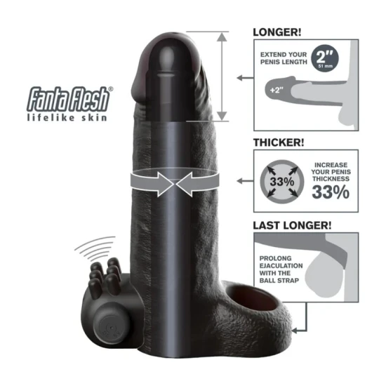 Prelungitor penis vibrator din Fanta Flesh, negru, 5 cm