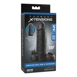 Prelungitor penis vibrator din Fanta Flesh, negru, 5 cm