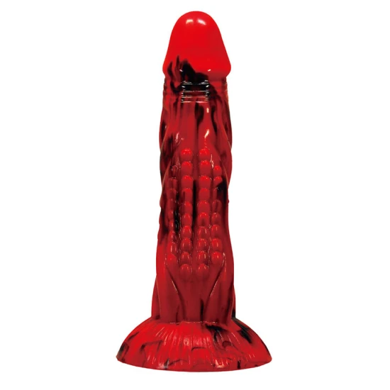 Dildo fantezie Minotaur din silicon, roșu și negru, 21 cm