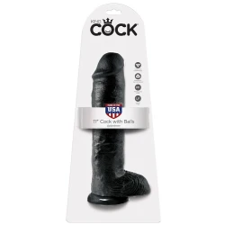 Dildo realist negru cu testicule, 28 cm