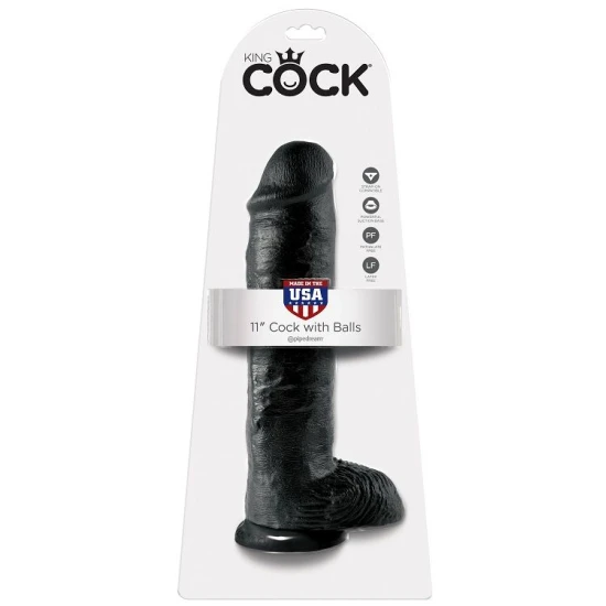 Dildo realist negru cu testicule, 28 cm
