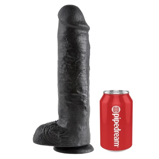 Dildo realist negru cu testicule, 28 cm