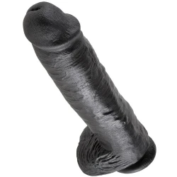 Dildo realist negru cu testicule, 28 cm