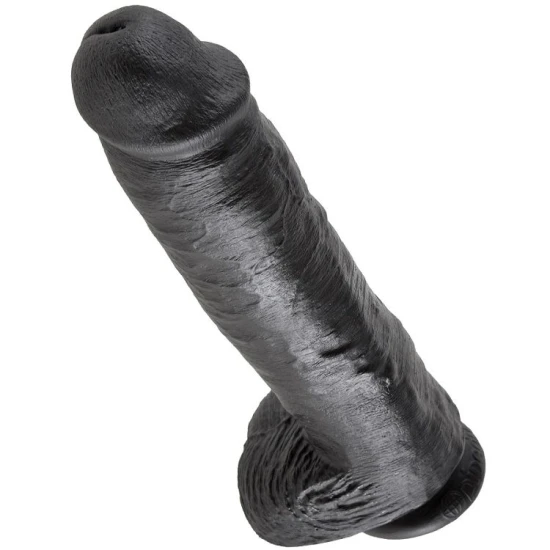 Dildo realist negru cu testicule, 28 cm