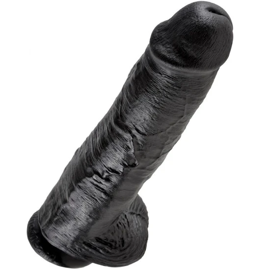 Dildo realist negru cu testicule, 28 cm