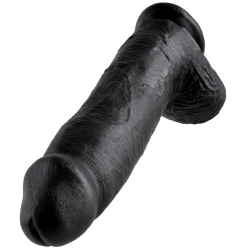 Dildo realist negru cu ventuză și bile, 30,48 cm