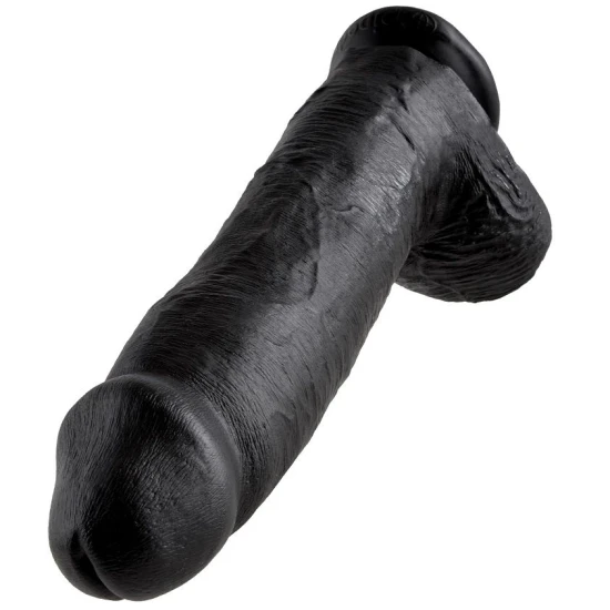 Dildo realist negru cu ventuză și bile, 30,48 cm