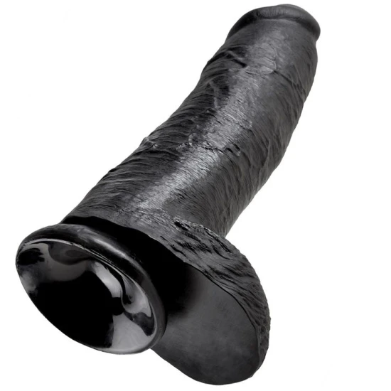 Dildo realist negru cu ventuză și bile, 30,48 cm
