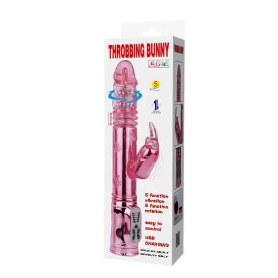 Vibrator Bunny Roz din Silicon, Reîncărcabil USB