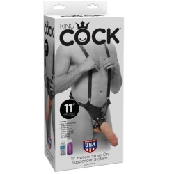 Sistem strap-on cu suspensori și dildo gol din cauciuc, Flesh, 28 cm