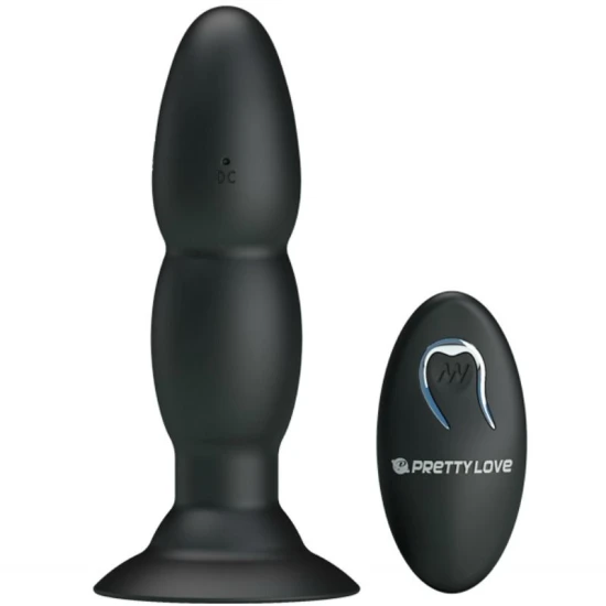 Plug vibrator cu rotație și telecomandă, silicon, negru