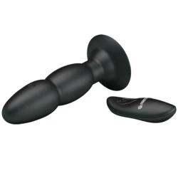 Plug vibrator cu rotație și telecomandă, silicon, negru