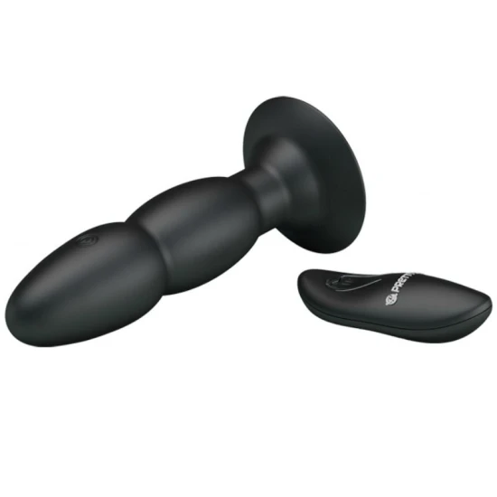 Plug vibrator cu rotație și telecomandă, silicon, negru