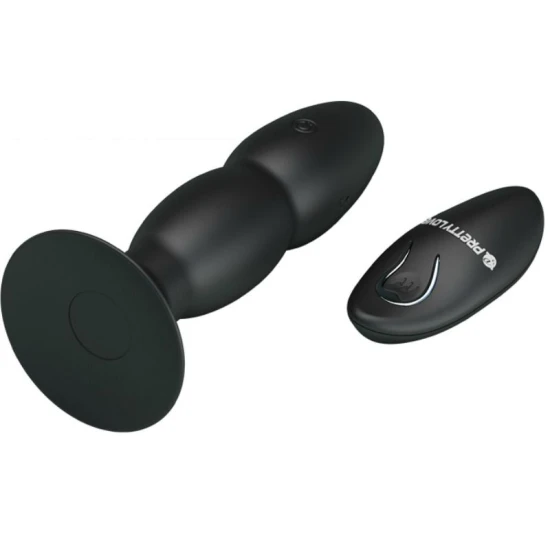 Plug vibrator cu rotație și telecomandă, silicon, negru