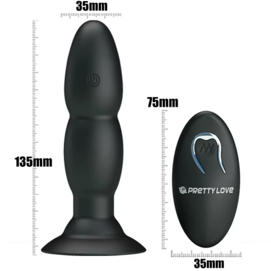 Plug vibrator cu rotație și telecomandă, silicon, negru