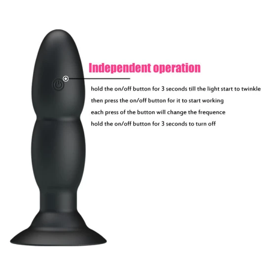 Plug vibrator cu rotație și telecomandă, silicon, negru
