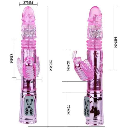 Vibrator cu rotație și pulsații, silicon, roz