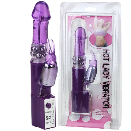 Vibrator Rabbit Pearl Rotator din TPE, Roz, 24 cm