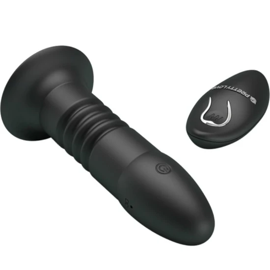 Plug anal cu vibrații și mișcare sus-jos, silicon, negru