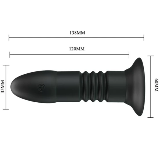 Plug anal cu vibrații și mișcare sus-jos, silicon, negru
