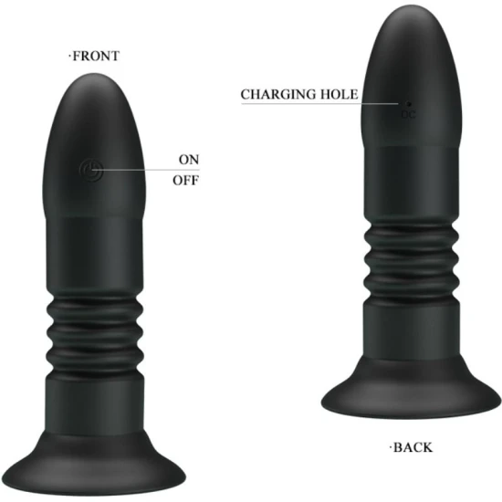 Plug anal cu vibrații și mișcare sus-jos, silicon, negru