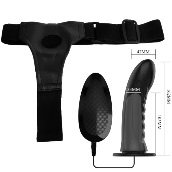 Strap-on cu vibrații și dildo gol din silicon, negru