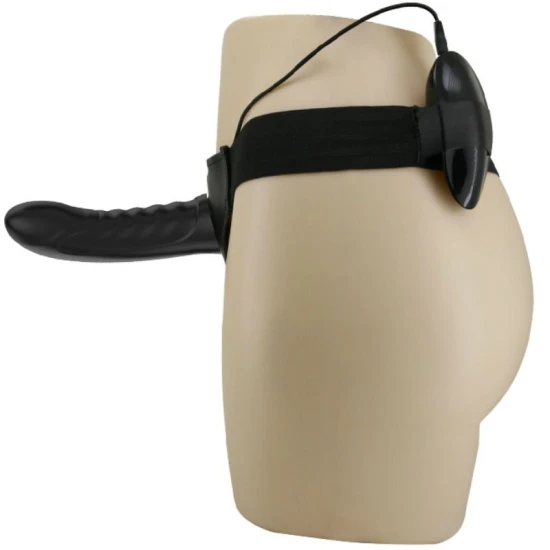 Strap-on cu vibrații și dildo gol din silicon, negru