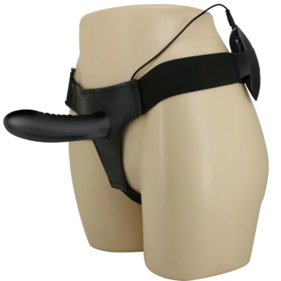 Ham Strap-on cu Vibrator și Dildo Gol din Silicon, Negru, Universal