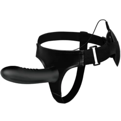 Ham Strap-on cu Vibrator și Dildo Gol din Silicon, Negru, Universal