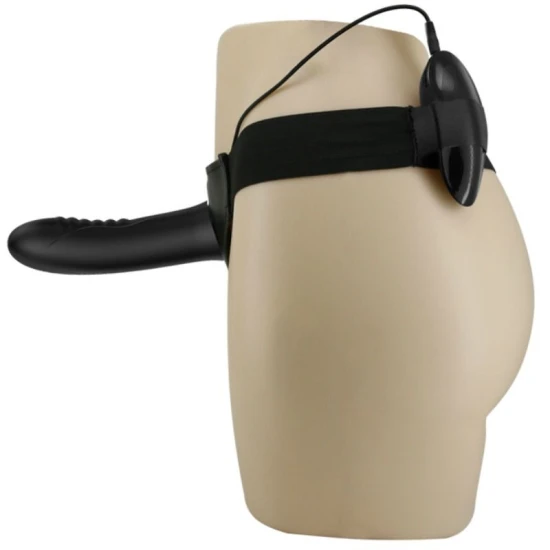 Ham Strap-on cu Vibrator și Dildo Gol din Silicon, Negru, Universal