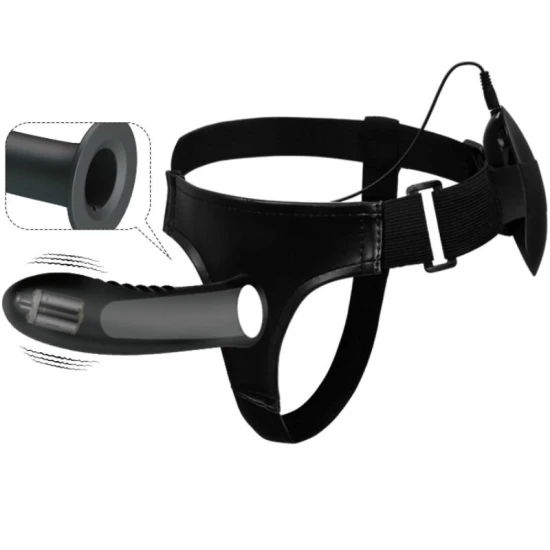 Ham Strap-on cu Vibrator și Dildo Gol din Silicon, Negru, Universal