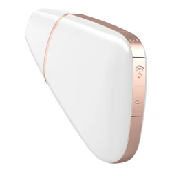 Stimulator și vibrator cu aer Love Triangle din silicon, alb