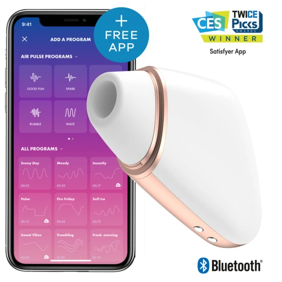 Stimulator și vibrator cu aer Love Triangle din silicon, alb