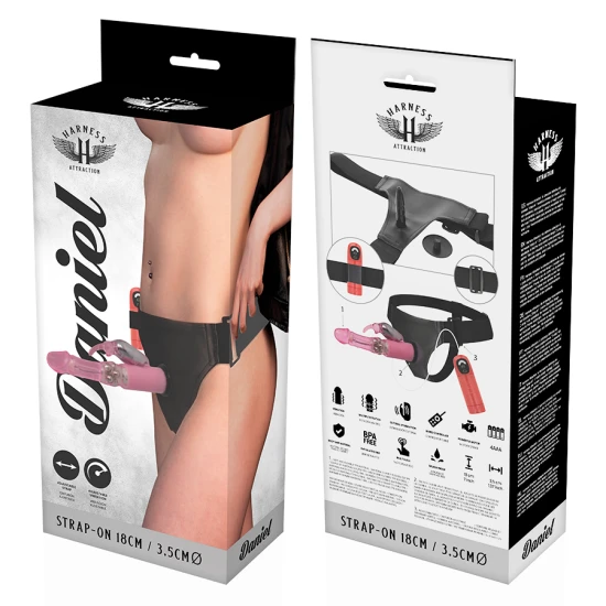Harness erotic cu vibrații și rotație, negru, 18 cm