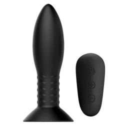 Plug anal din silicon negru cu bile rotative și telecomandă