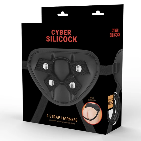 CYBERSILICOCK - Ham de tip strap-on cu 3 inele, pentru dildouri, negru
