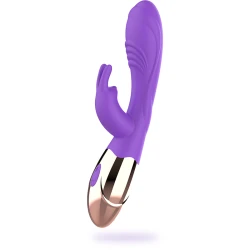 Vibrator rabbit din silicon, auriu-lila, reîncărcabil