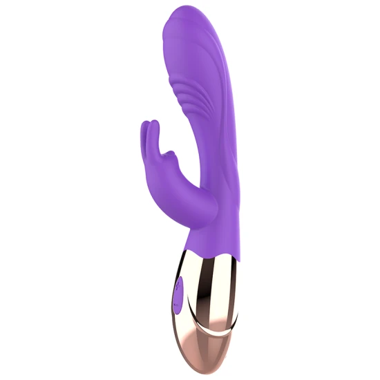 Vibrator rabbit din silicon, auriu-lila, reîncărcabil