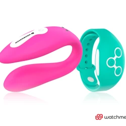 Vibrator dual pentru cupluri din silicon medical, fuchsia/seawater