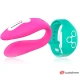 Vibrator dual pentru cupluri din silicon medical, fuchsia/seawater