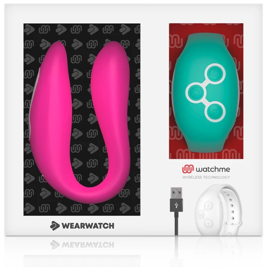 Vibrator dual pentru cupluri din silicon medical, fuchsia/seawater