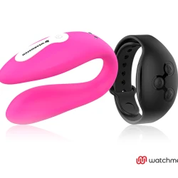 Vibrator dual pentru cuplu din silicon medical, fuchsia/azabache