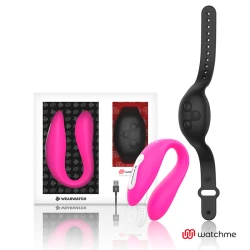 Vibrator dual pentru cuplu din silicon medical, fuchsia/azabache